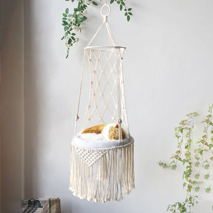 BohoPaws Macrame Pet Hammock: Handcrafted Wall Hanging Cat Bed