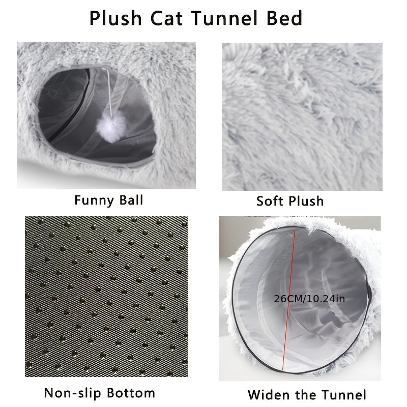 EcoCats' Cozy Haven: Sustainable Round Plush Cat Nest & Foldable Tunnel for Year-Round Comfort