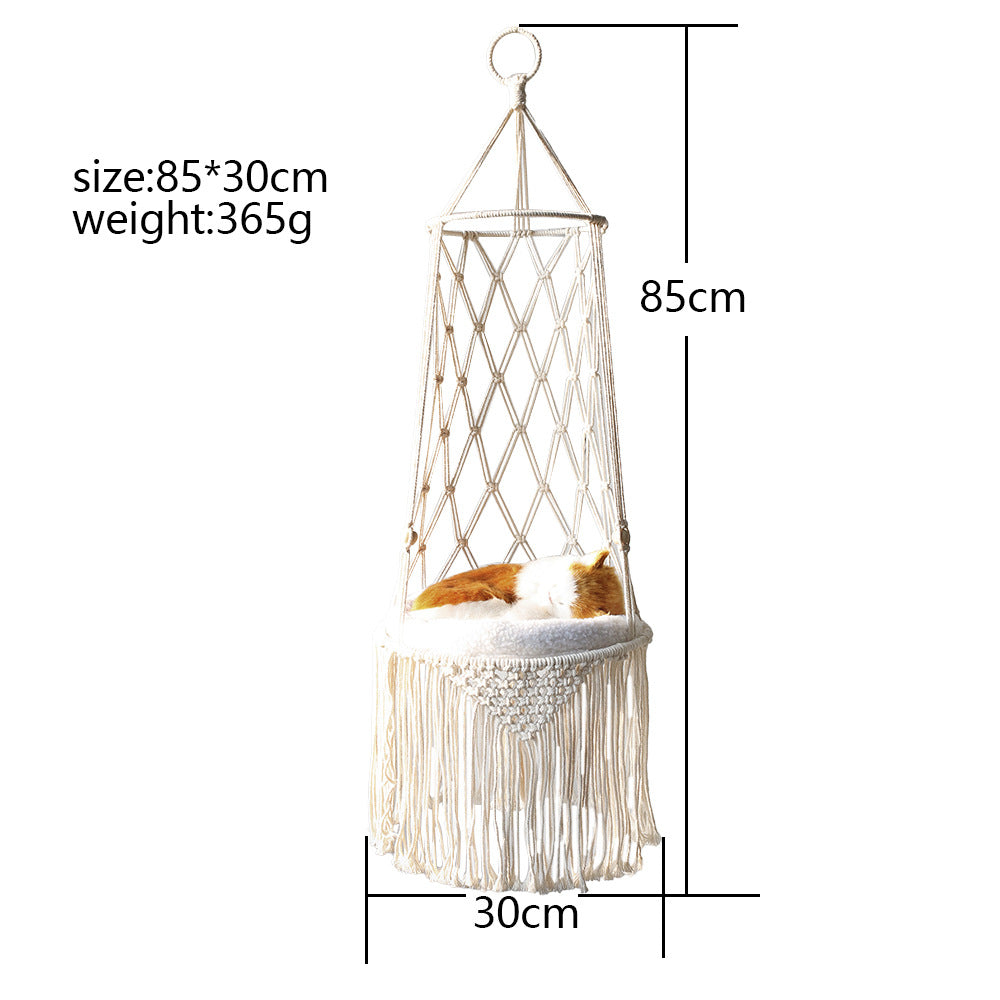 BohoPaws Macrame Pet Hammock: Handcrafted Wall Hanging Cat Bed