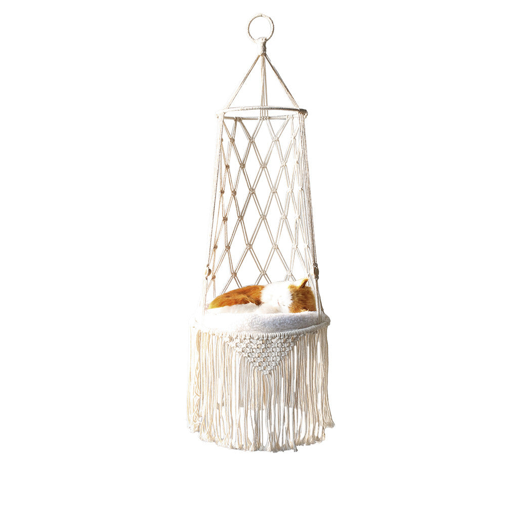 BohoPaws Macrame Pet Hammock: Handcrafted Wall Hanging Cat Bed