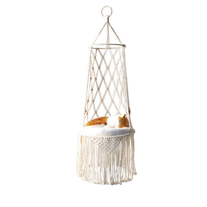 BohoPaws Macrame Pet Hammock: Handcrafted Wall Hanging Cat Bed